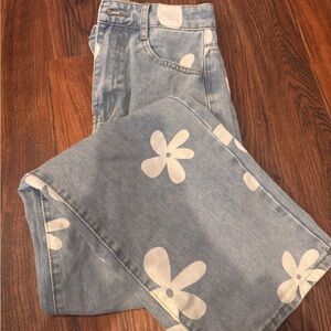 SHEIN Blue and White Straight Leg Floral Jeans